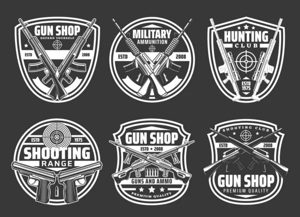 Silahlar, mühimmat ve tüfekler, silah mermileri ve hedefler — Stok Vektör
