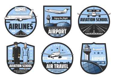 Airport, planes, flight tickets, pilot and aircrew
