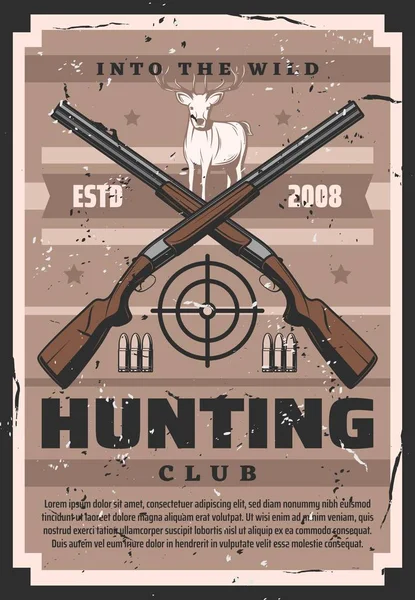 Ciervos, cazadores de armas, munición de caza y objetivo — Archivo Imágenes Vectoriales