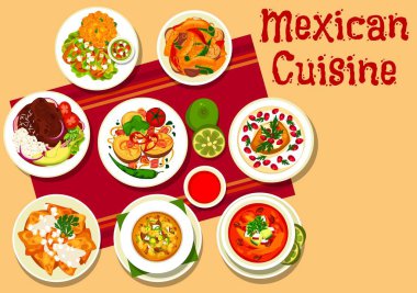 Mexican dishes with meat, vegetables, chilli sauce