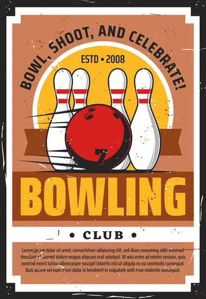 Bowling ball and pins on lane. Sport game club — Stock Vector