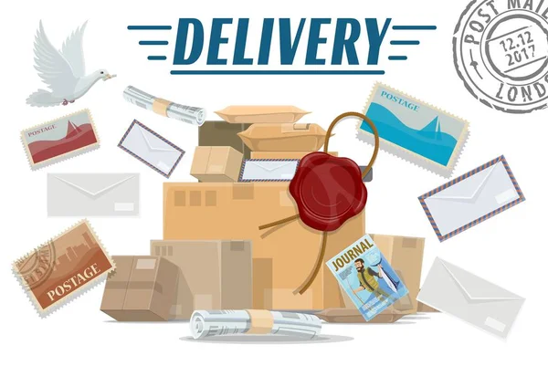 Parcels, letters and post packages. Mail delivery — Stockvektor