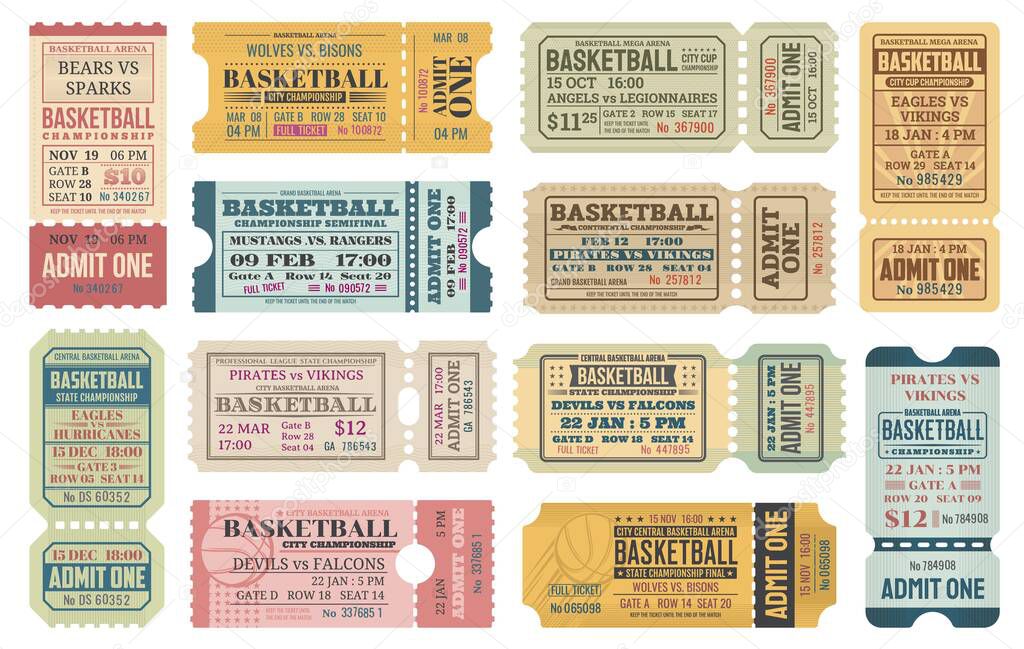 Ticket templates of basketball sport game