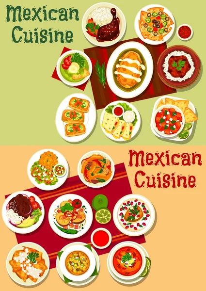 Snacks de carne y verduras mexicanas con salsa de especias — Vector de stock