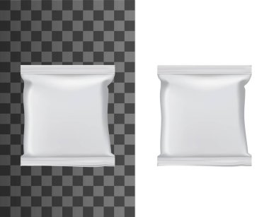 Beyaz boş folyo paketleri. Yiyecek ambalajı