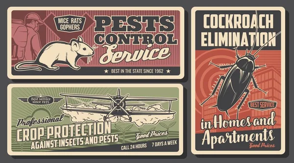 Exterminador de controle de pragas, barata, rato, avião —  Vetores de Stock