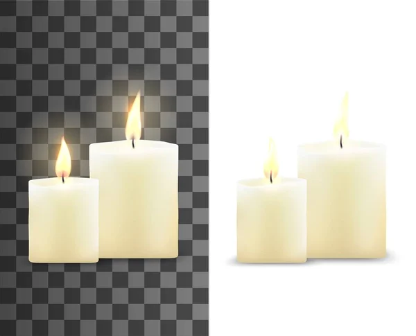 Hořící voskové svíčky s jasným plamenem — Stockový vektor