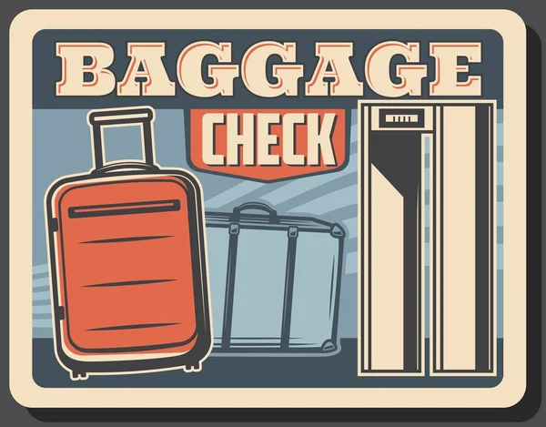 Bagaż na przenośniku taśmowym, wykrywacz metali na lotnisku — Wektor stockowy