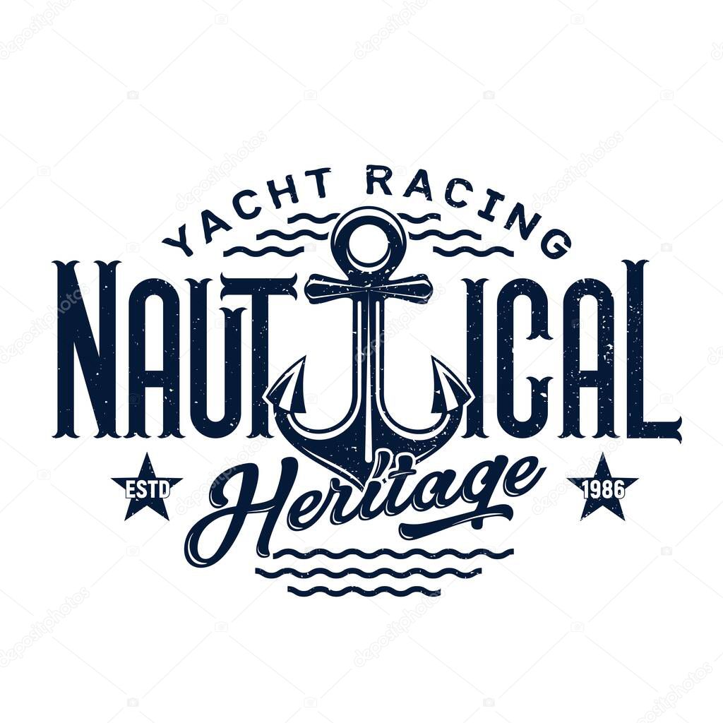 Anchor with blue waves t-shirt print of yacht club