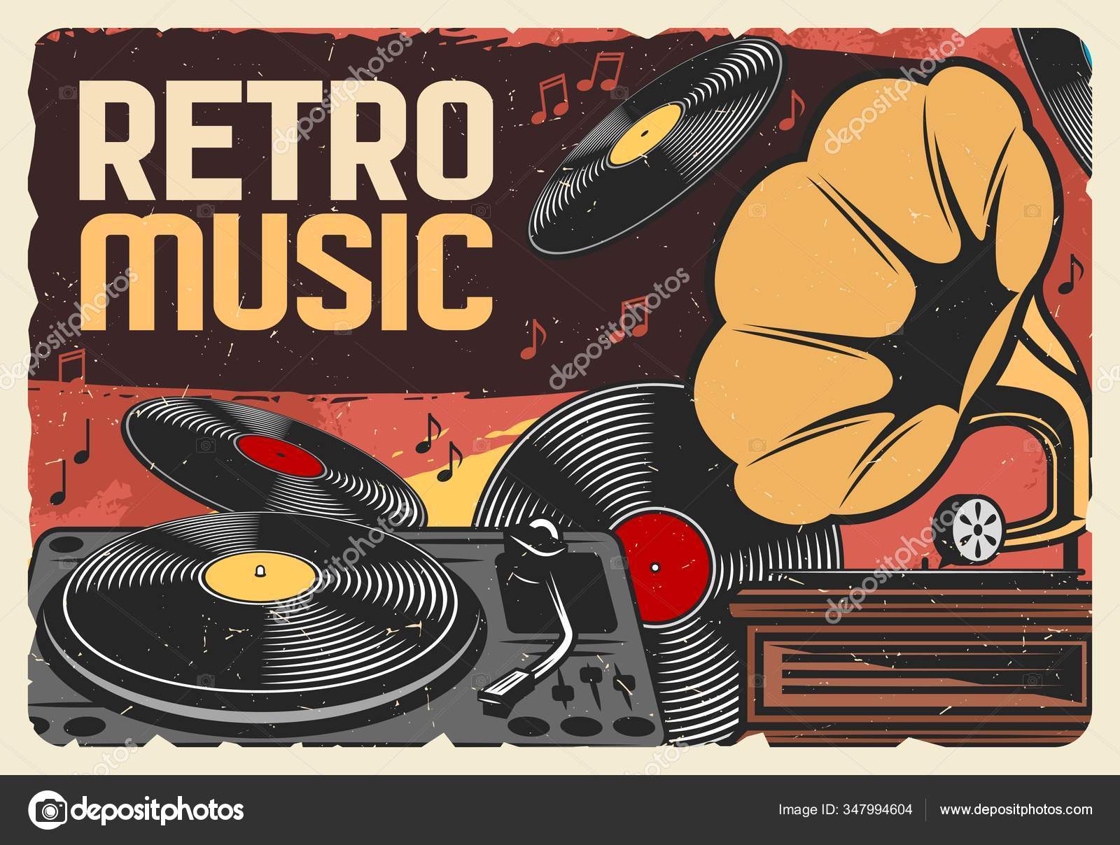 Ilustración de El Tocadiscos De Música Retro Para Vinilo De Audio