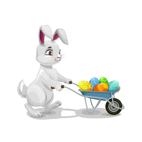 Bunny Rabbit Carrying Easter Egg Hunt Wheelbarrow Religion Holiday Egghunting — Stock Vector