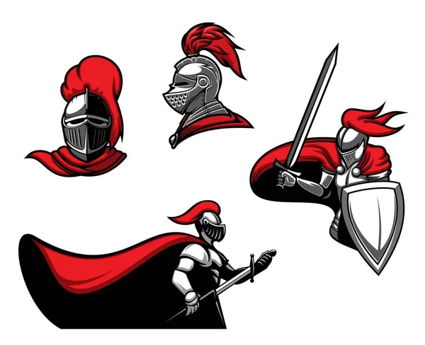 Medieval Knights Swords Vector Heraldic Icons Roman Warrior Guard Blade — Stock Vector