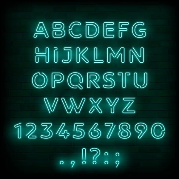 Neon Font Type Alphabet Letters Numbers Blue Neon Type Vector — Stock Vector