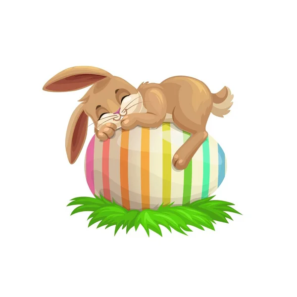 Easter Cartoon Bunny Sleeping Striped Holiday Egg Egghunting Party Vector — Stock Vector