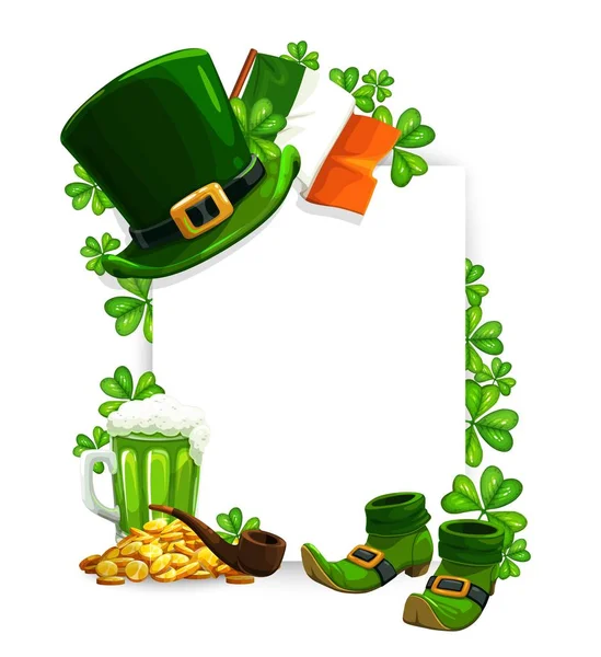 Patricks Day Cornice Saluto Vettoriale Con Trifogli Vacanze Irlandesi Cappello — Vettoriale Stock
