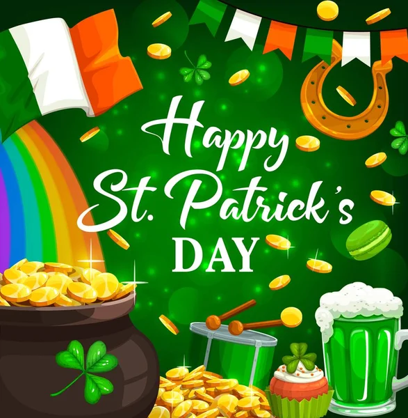 Свято Святого Патрика Vector Irish Flag Leprechaun Pot Gold Shamrock — стоковий вектор