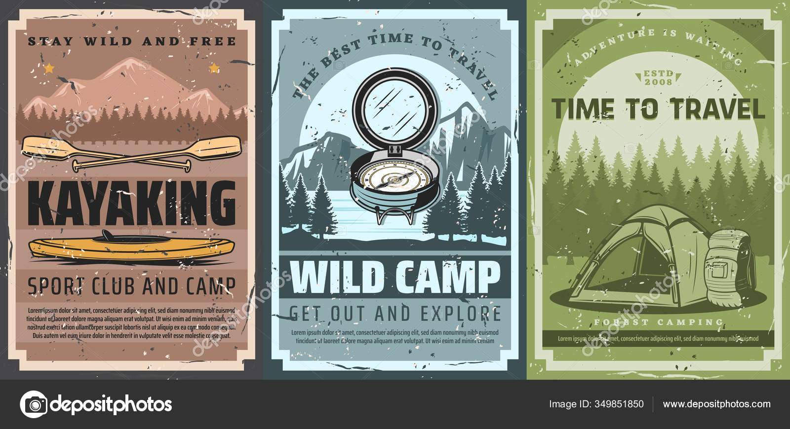 Hiking Forest Camping Kayaking Outdoor Adventure Sport Tourism Trekking Travel Vector Image By C Seamartini Vector Stock 349851850