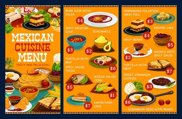 Menu Gastronomique Mexicain Authentique Restaurant Mexicain Vecteur Traditionnel Mexicain Déjeuner — Image vectorielle