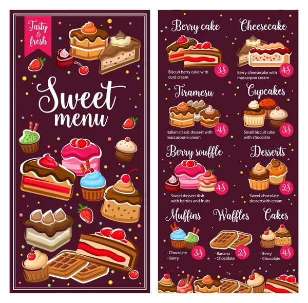 Baker Shop Pastry Menu Bakery Cakes Desserts Cafe Patisserie Cookies — Stock Vector