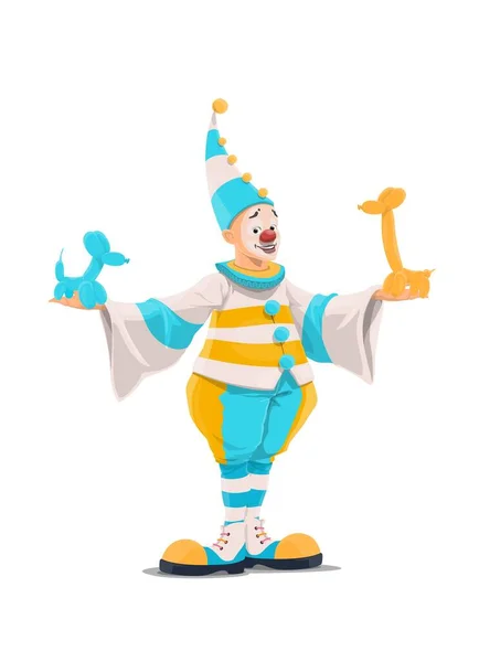Clown Met Ballon Dieren Circus Kermis Cartoon Karakter Vector Icoon — Stockvector