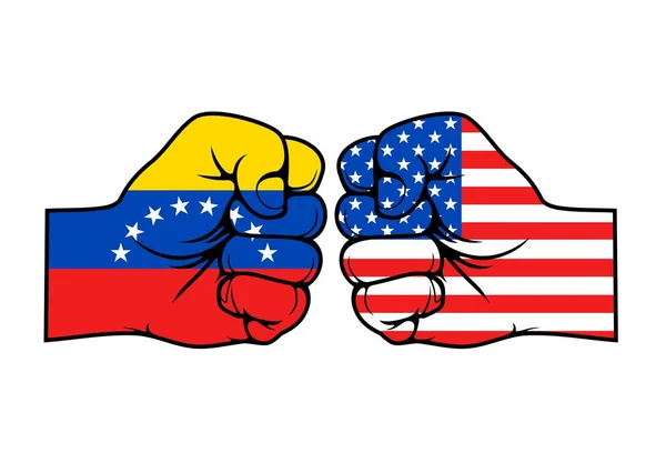 Estados Unidos Venezuela Países Conflicto Vector Diseño Puños Con Banderas — Archivo Imágenes Vectoriales