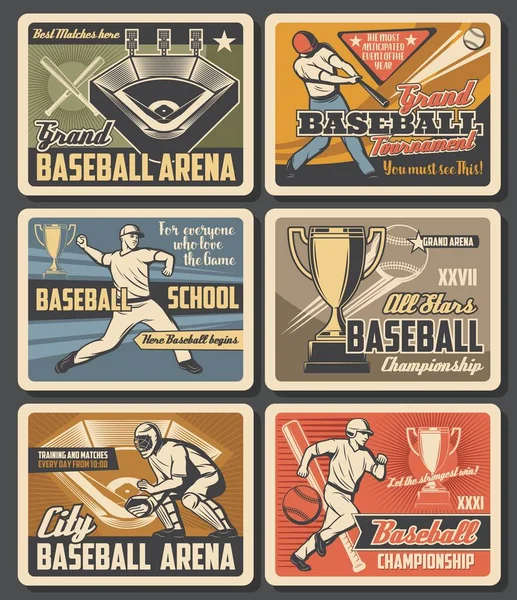 Beyzbol Zafer Kupası Şampiyonluğu Grand Arena Antika Posterlerinde Takım Ligi — Stok Vektör