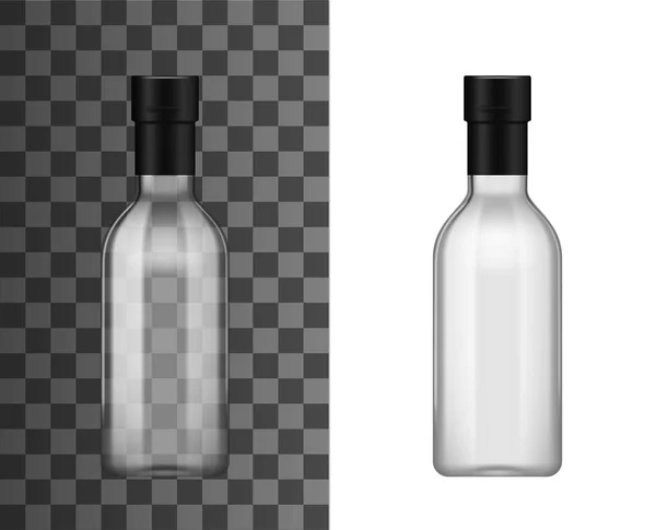 Empty Transparent Glass Bottle Foil Bottleneck Cap Realistic Mockup Template — Stock Vector