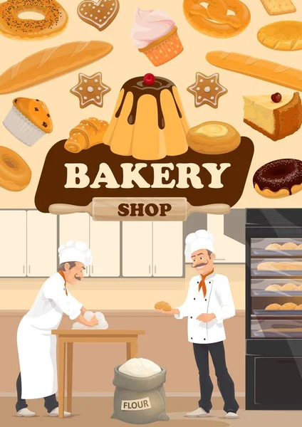Bageri Shop Bröd Konditori Sötsaker Och Bakverk Desserter Vektor Bagare — Stock vektor