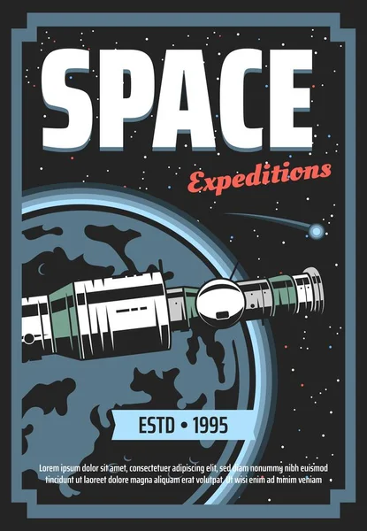 Expéditions Spatiales Cosmiques Exploration Galaxies Navette Fusée Voyage Aventure Affiche — Image vectorielle