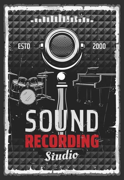 Tonstudio Vintage Retro Poster Professionelles Sound Mastering Equipment Gesangsschule Vector — Stockvektor