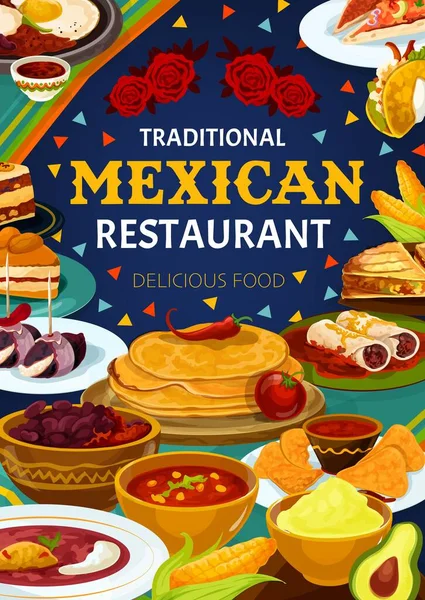 Menú Restaurante Cocina Mexicana Platos Auténticos Tradicionales América Latina Almuerzos — Vector de stock