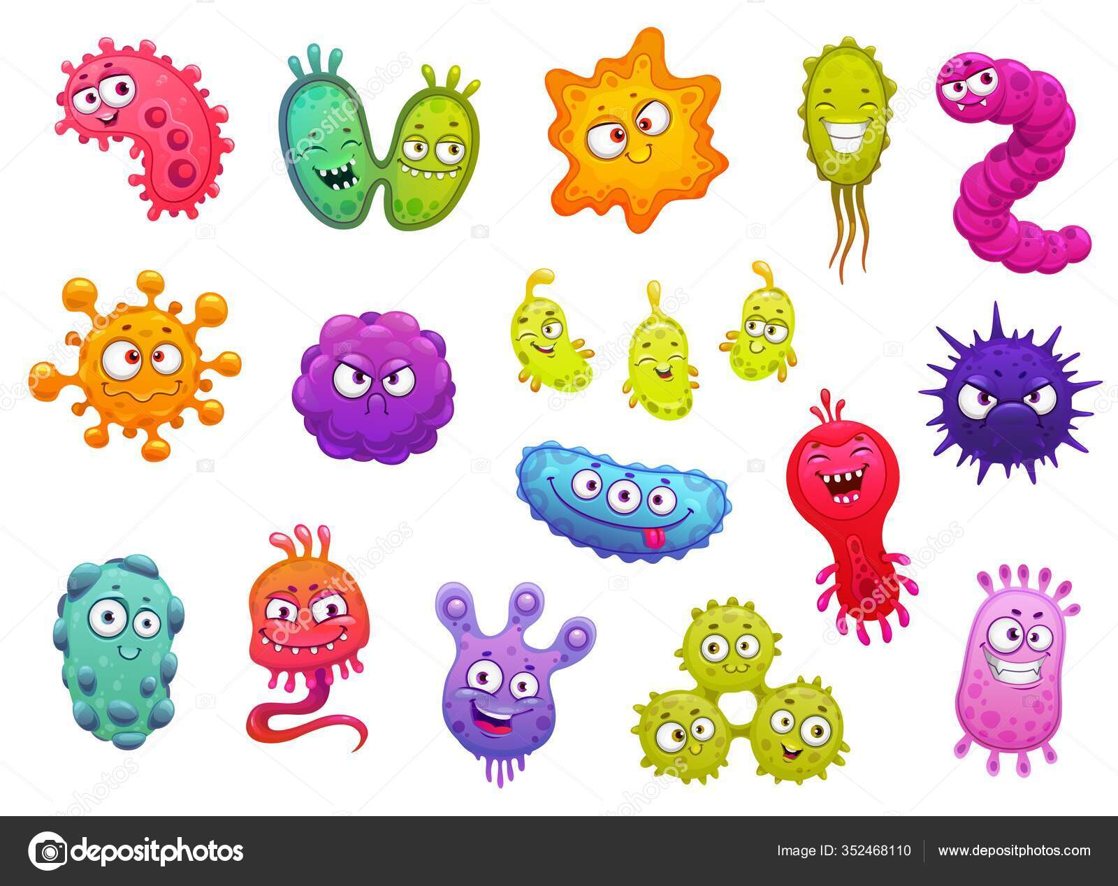 Bactéries Microbes Germes Mignons Virus Isolés Personnages Vecteurs