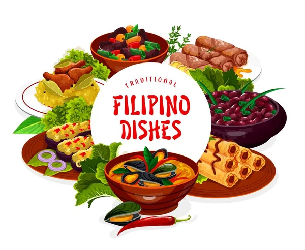 Kerangka Hidangan Filipina Lump Makanan Masakan Asia Dengan Daging Terong - Stok Vektor