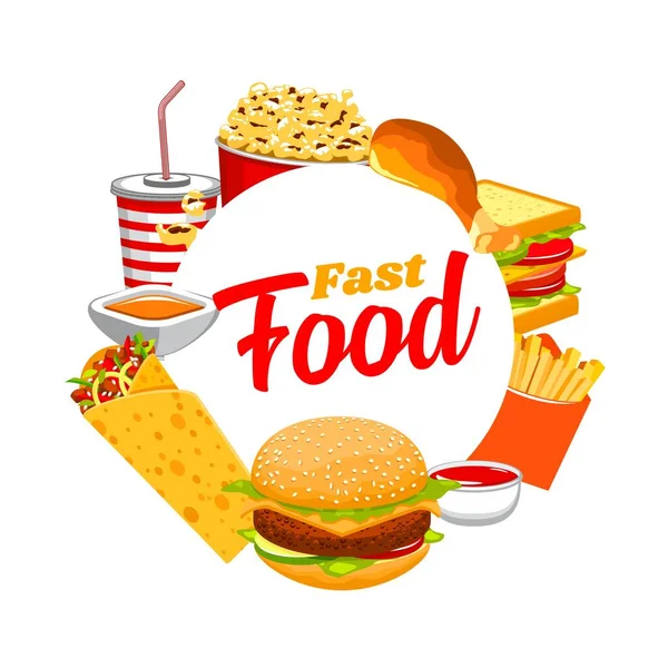 Fastfood Frame Takeaway Junk Food Drinks Restaurant Menu Design Burger — Stock Vector