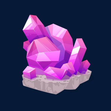 Pembe kristal kaya mücevheri, izole edilmiş mor kristal taş ya da taş safir ya da kuvars. Mücevherler değerli organik yakut mineraloji sembolü. Yarı değerli yapay elmas vektör nesnesi