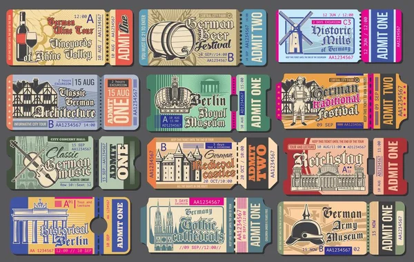 Entradas Viaje Para Eventos Culturales Alemania Plantillas Vectoriales Establecidas Museo — Archivo Imágenes Vectoriales