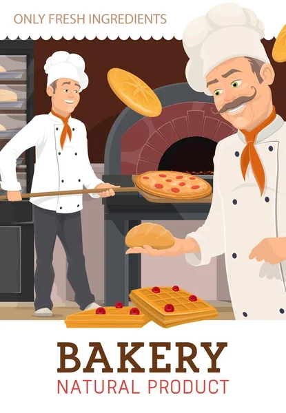 Köche Backen Brot Und Gebäck Der Bäckerei Cartoon Vektor Figuren — Stockvektor