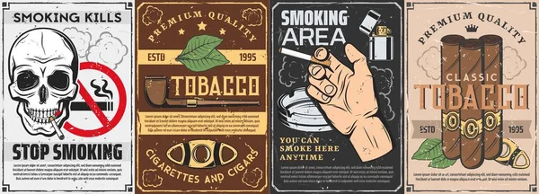 Tabac Articles Pour Fumeurs Affiches Rétro Cigares Vectoriels Pipe Avec — Image vectorielle