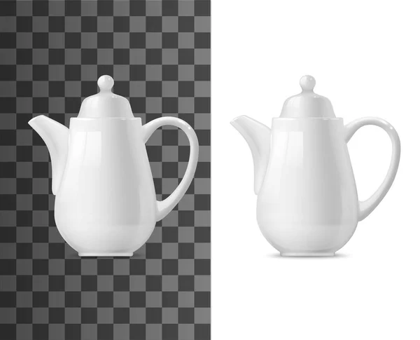 Café Maceta Vector Maqueta Tetera Cerámica Blanca Porcelana Plantilla Utensilio — Vector de stock