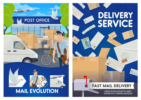 Livraison Courrier Service Postal Facteur Vectoriel Avec Boîte Aux Lettres — Image vectorielle