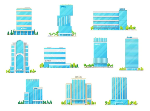 Symbole Für Bank Büro Und Finanzgebäude Hohe Bürogebäude Und Wolkenkratzer — Stockvektor