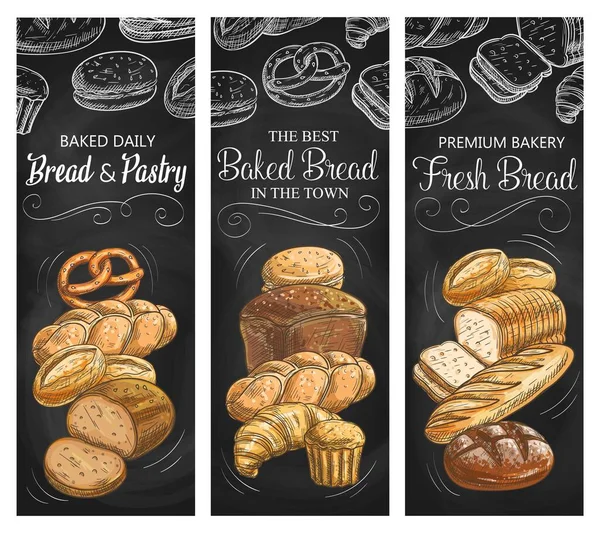 Bandeiras Pão Pastelaria Blackboard Padaria Loja Design Vetor Alimentos Croissant — Vetor de Stock