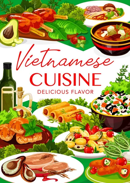 Vietnamesiska Köket Grillat Kött Fisk Och Vegetabiliskt Ris Vektor Design — Stock vektor
