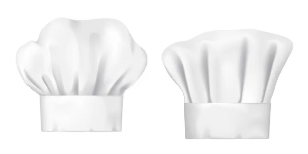 Sombreros Chef Tapa Cocinero Realista Toque Panadero Chef Blanco Sombreros — Vector de stock