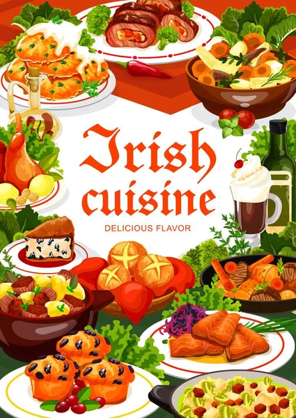 Ιρλανδέζικη Κουζίνα Γεύμα Λαχανικών Κρέατος Και Ψαριών Διανυσματική Τροφή Τηγανίτες — Διανυσματικό Αρχείο