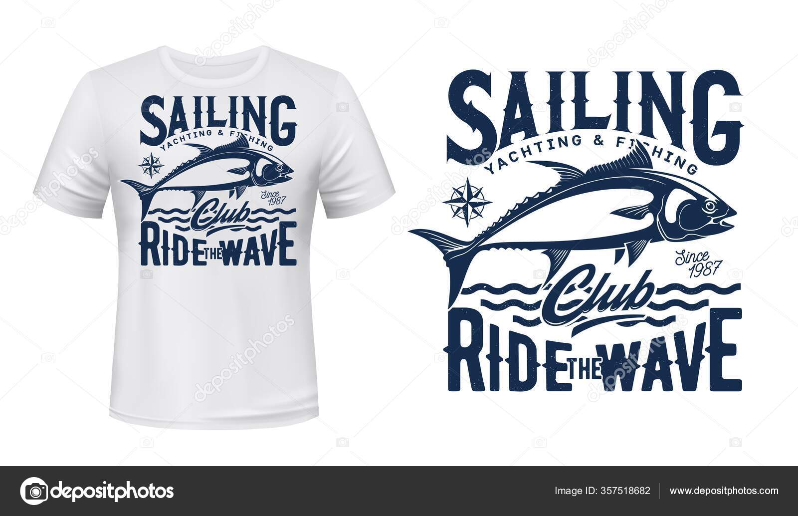 Tuna Fish Print Mockup Fishing Sailing Sport Club Shirt Vector Stock Vector  by ©Seamartini 357518682
