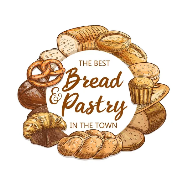 Bread Pastry Vector Food Bakery Pastry Shop Wheat Baguette Croissant — Stock Vector