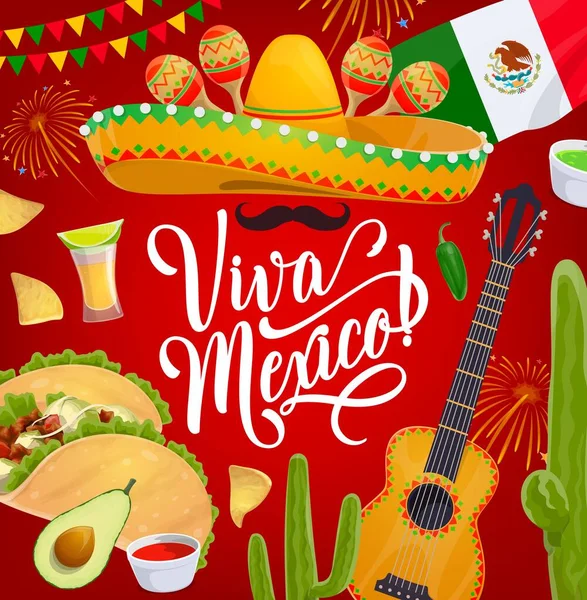 Cinco Mayo Sombrero Dan Maracas Rancangan Vektor Fiesta Liburan Meksiko - Stok Vektor