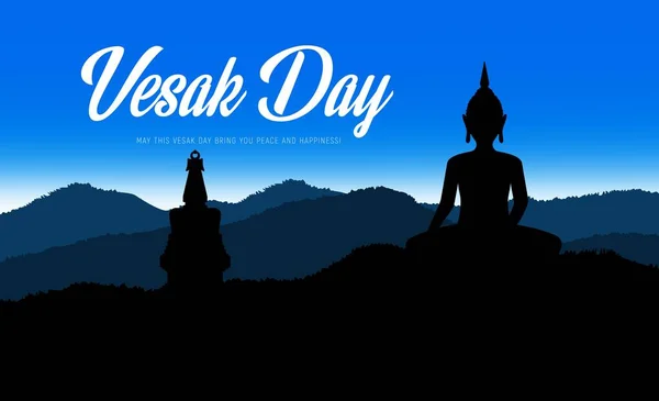 Buddha Staty Buddhismen Religion Vesak Day Semester Vektor Silhuetter Buddha — Stock vektor