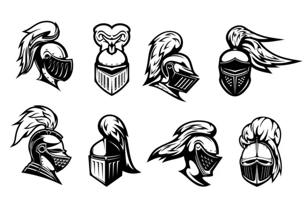 Knight Helmet Armor Spartan Warrior Head Vector Heraldic Icons Medieval — Stock Vector